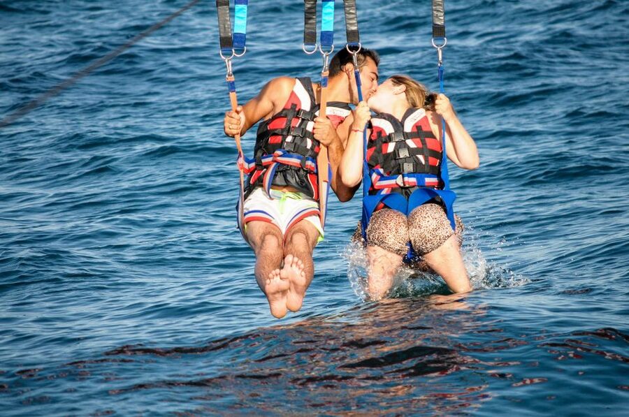 Albufeira: Single, Double or Triple Parasailing Tour - The “touch the water” moment, and the wet-bottom reality check