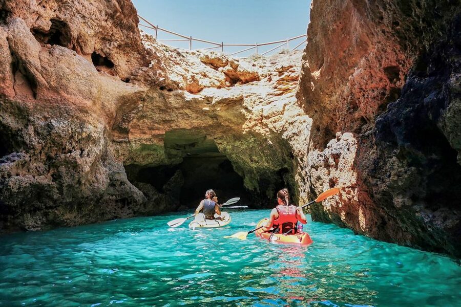 Benagil: Kayaking Tour to the Benagil Cave (Free Shower) - How it feels in real life: crowds, choppy water, and group sound