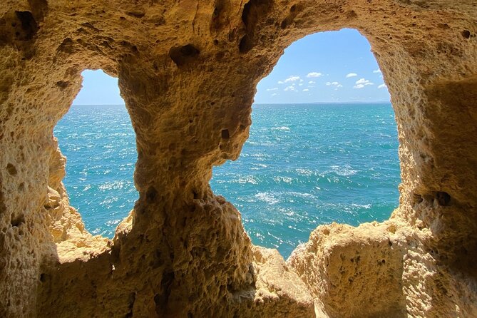 From Faro : Benagil, Algar Seco, 7 Hanging Valleys & Navy - Algar Seco caves, ocean pools, and the Boneca Cave cliff-jump moment