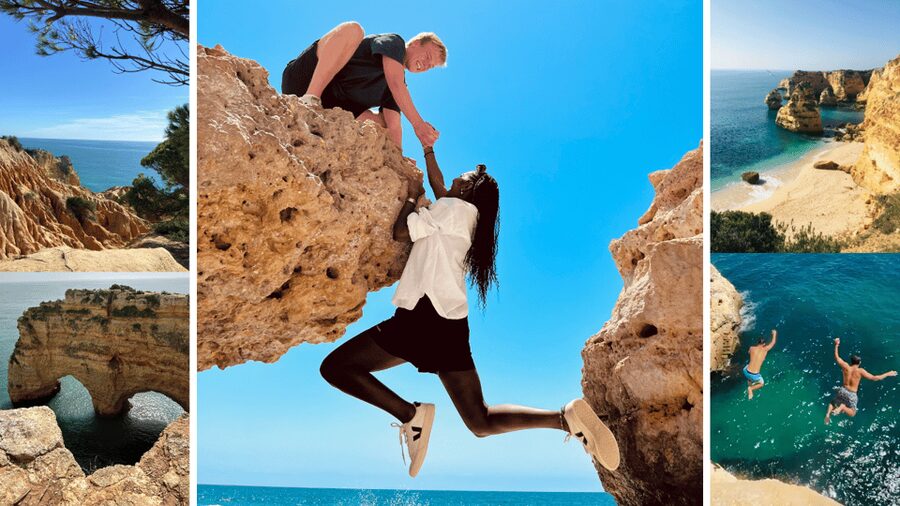 From Faro: Benagil, Marinha, 7 Valleys, Algar Seco Adventure - Cliff jumping at Algar Seco: high fun, strict rules