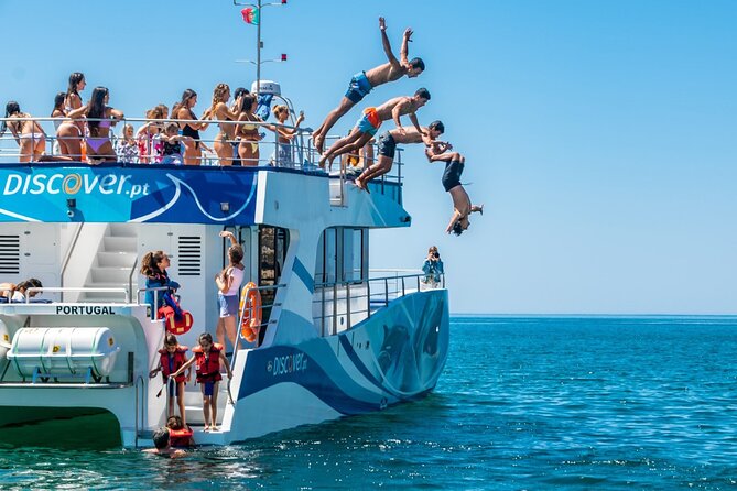 Lagos: Dolphins & Benagil Caves – Catamaran - The swim stop and inflatable water park: the part families talk about