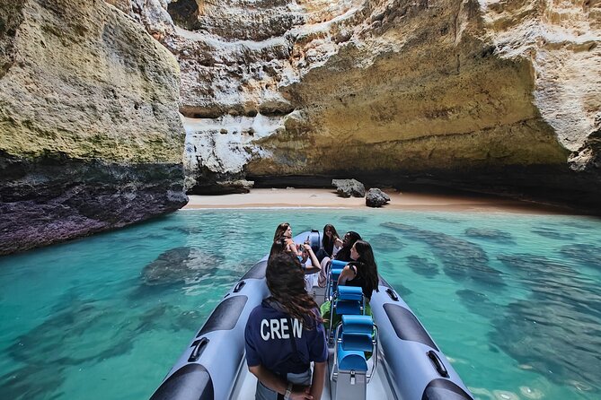 Portimão : Private Boat Tour through the Caves DE Benagil - How the crew runs the ride: guide, captain, and safety gear