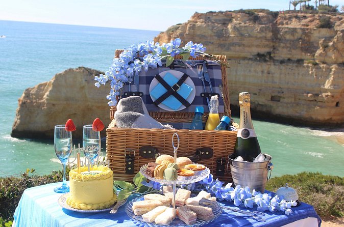 Private Luxury Clifftop High Tea Picnic Algarve Portugal - What’s included in the high tea: sandwiches, Pastel de Nata, cake, and drinks